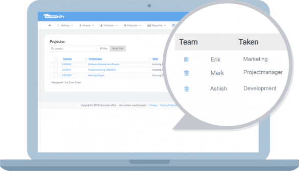 Teamleden en rechten beheren per project
