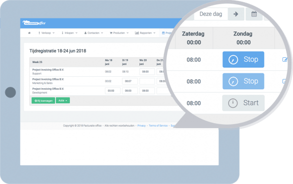 Timer om gewerkte tijd te starten en stoppen