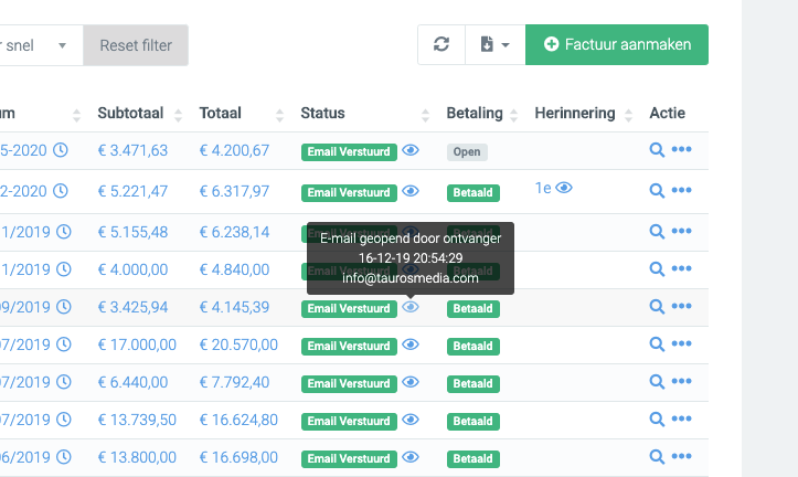 Direct de status van je verzonden facturen inzien
