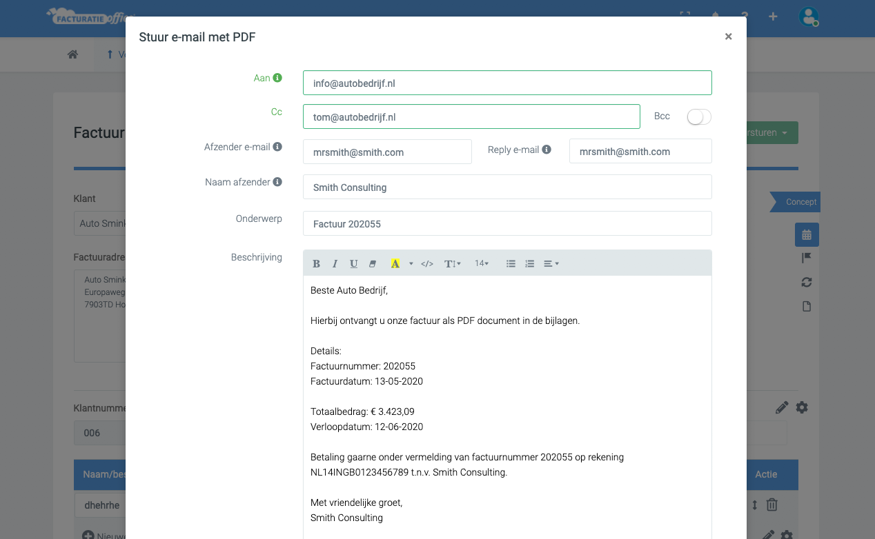 Facturen direct per e-mail versturen als PDF