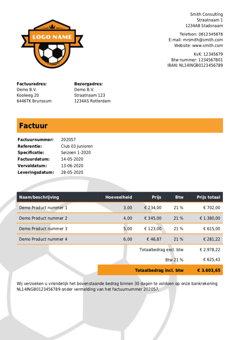 Factuur voorbeeld met referentie en specificatie